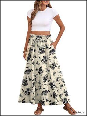 Women's Chiffon Maxi Skirt High Waist Tie Knot Flowy Beach Casual